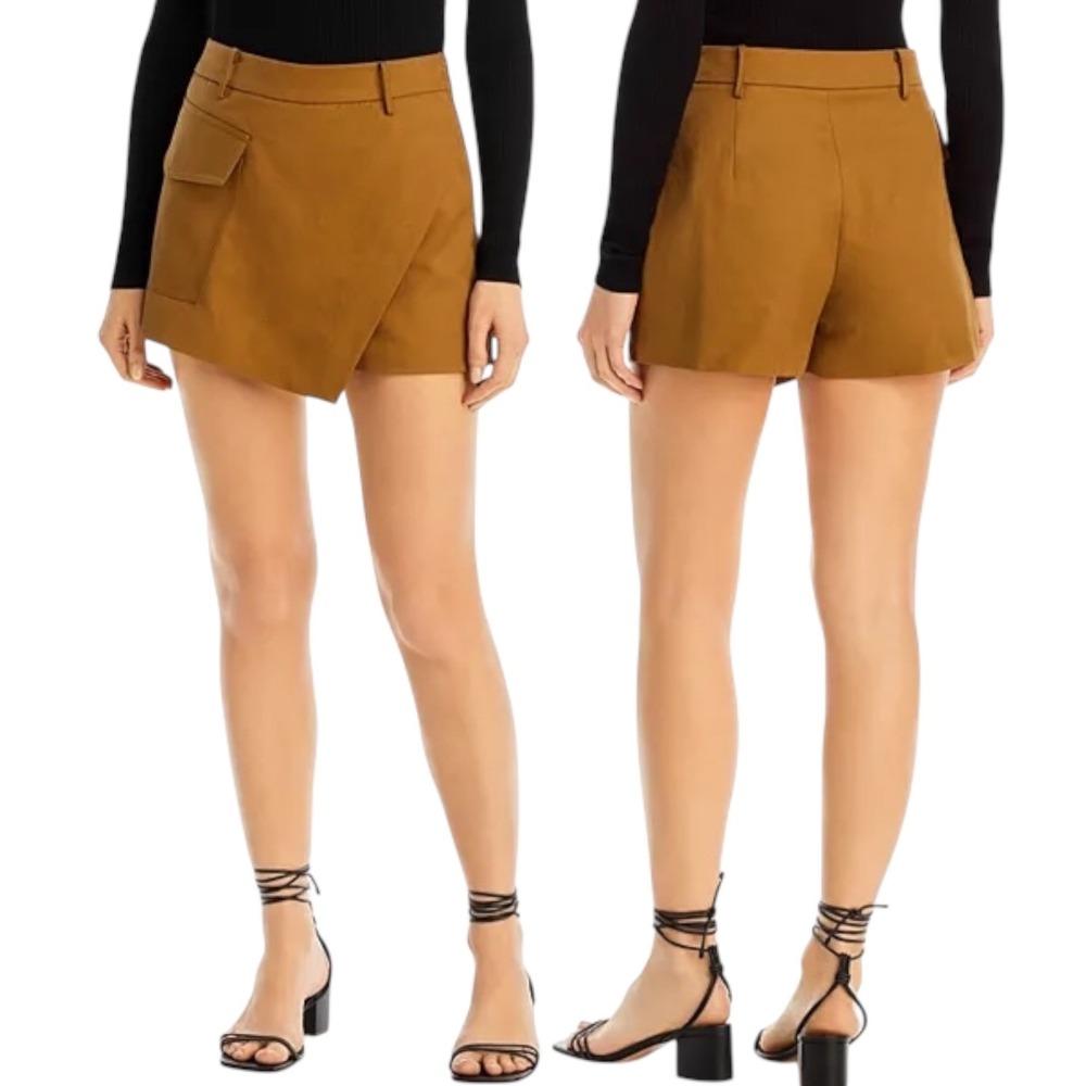 AQUA Women Brown Utility Cargo Skort Shorts XL Zip Front Asymmetrical Khaki